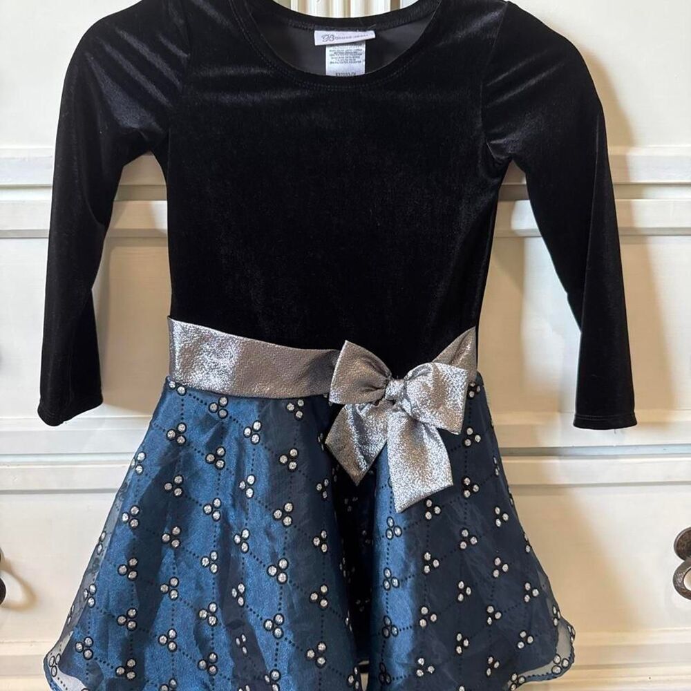 Bonnie-Jean Girls Black and Navy Holiday Dress